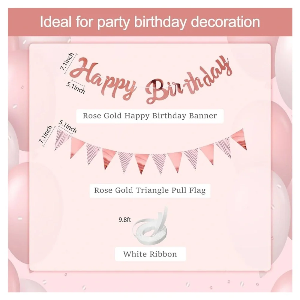 Rose Gold Paper Fans, Happy Birthday banner& pendant banner